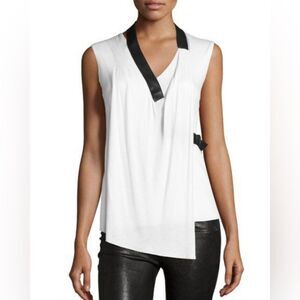NWT- Bailey 44 -Neiman Marcus top - beautiful leather trim white